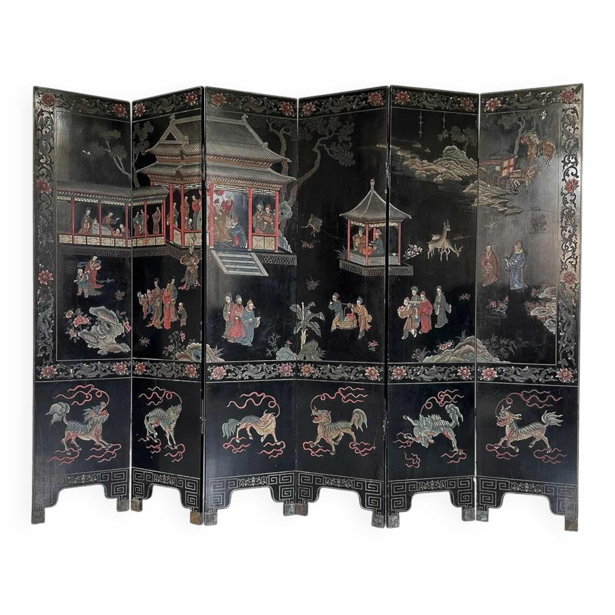 Coromandel lacquered Chinese screen with 6 panels