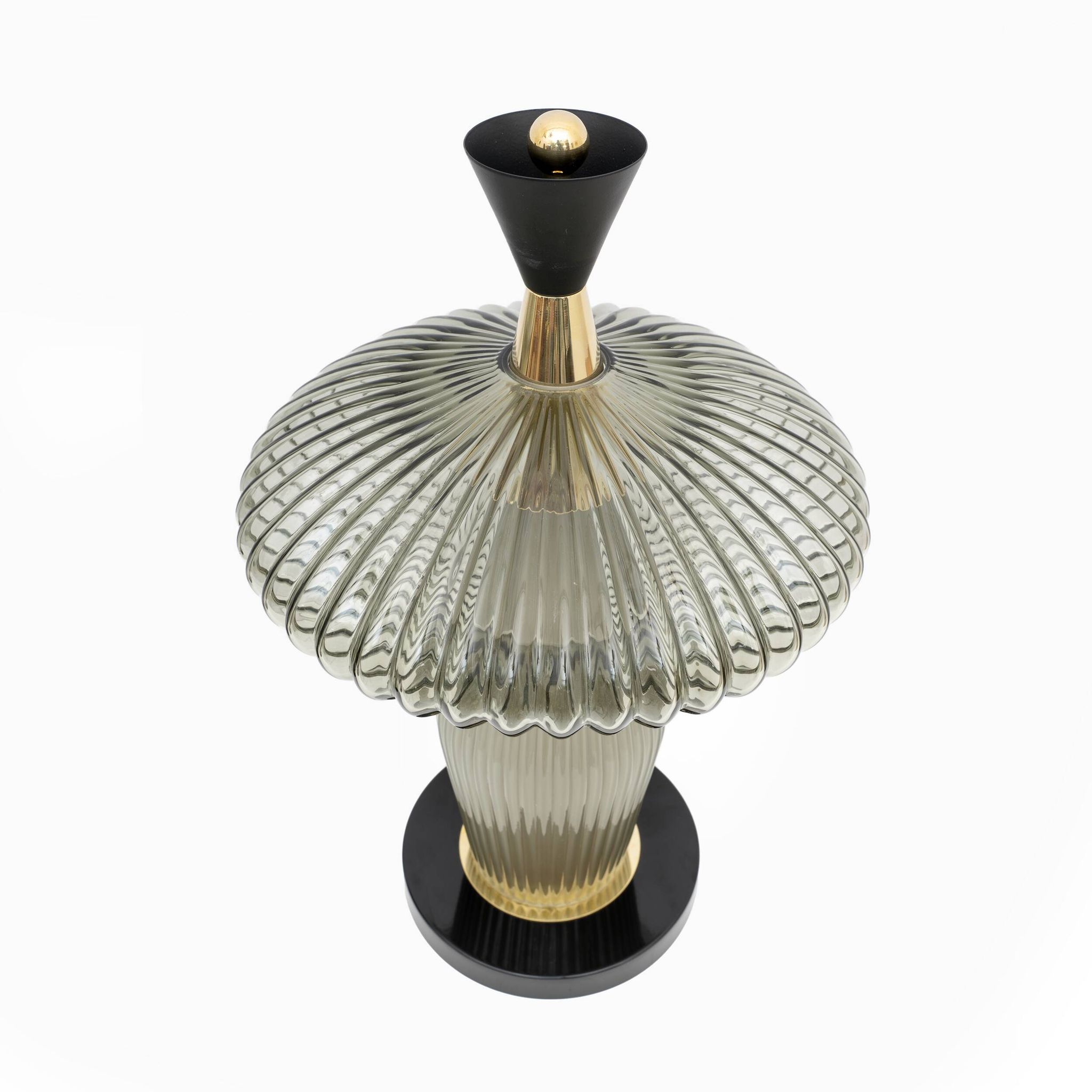 Pair of Mushroom-shaped Table Lamps Murano Glass and Brass