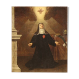 Tableau religieux ancien huile sur toile Saint en extase