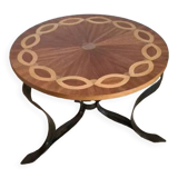 Marquetry and wrought iron coffee table