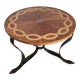Marquetry and wrought iron coffee table