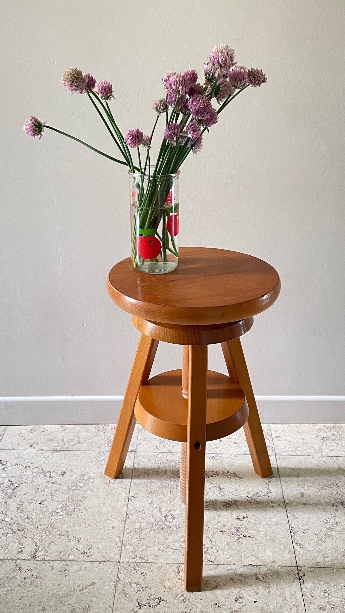 Vintage Solid Beech Screw Stool