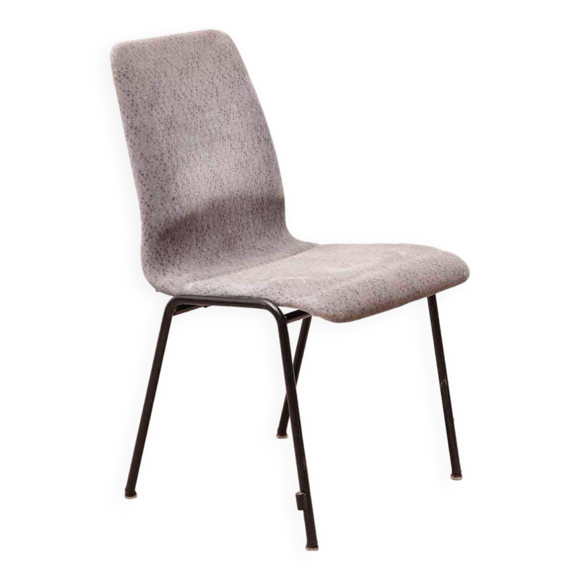 Grey fabric chair with pattern and black legs