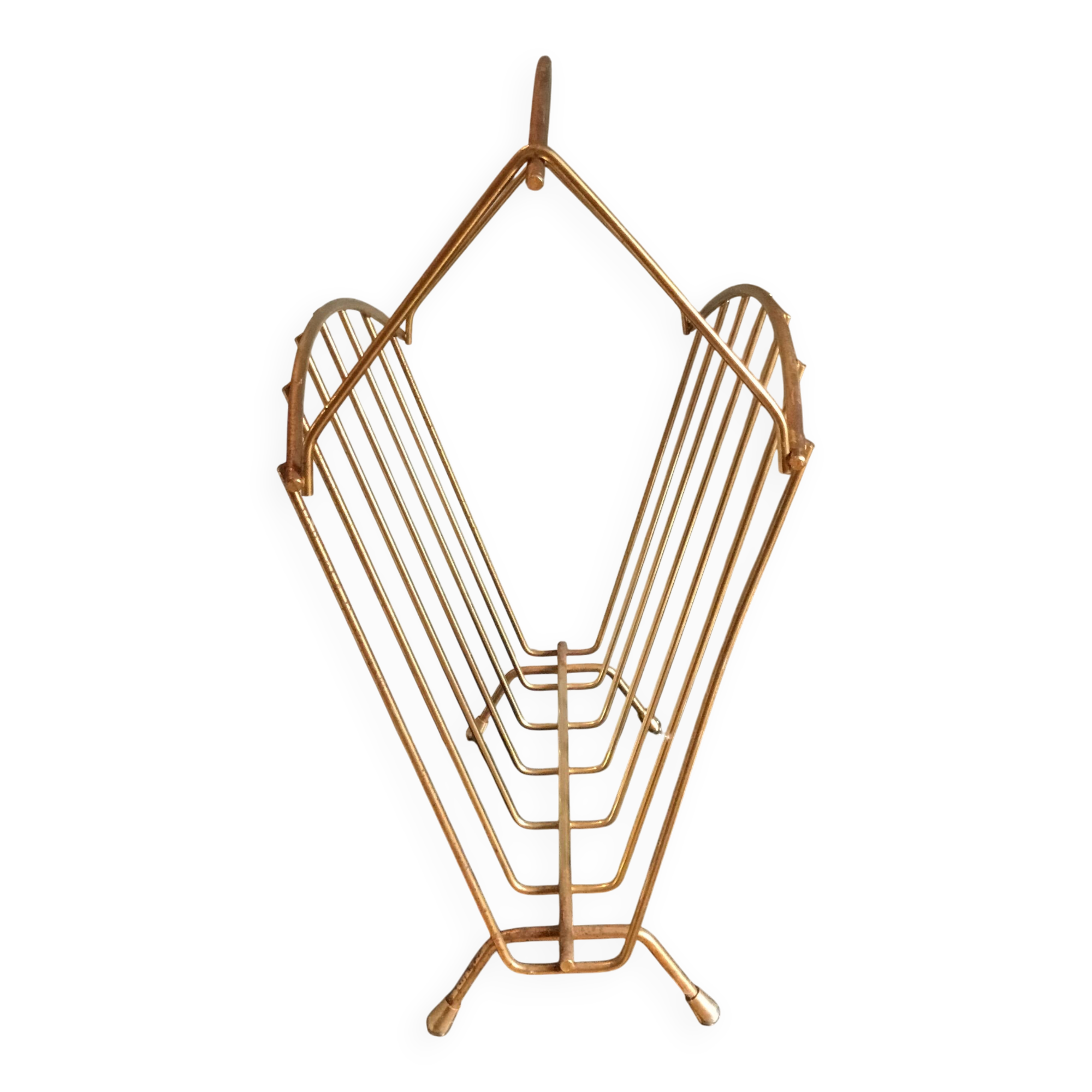 brass magazine rack, 1970s, gold-plated