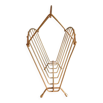 brass magazine rack, 1970s, gold-plated