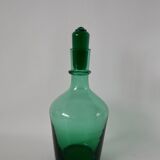 Set of a carafe and 4 designer glasses in green glass from the 70s