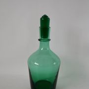 Set of a carafe and 4 designer glasses in green glass from the 70s