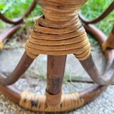 Curved bamboo and rattan stool, 1960