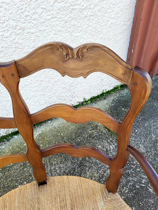 Provencal double armchair with woven rush in walnut