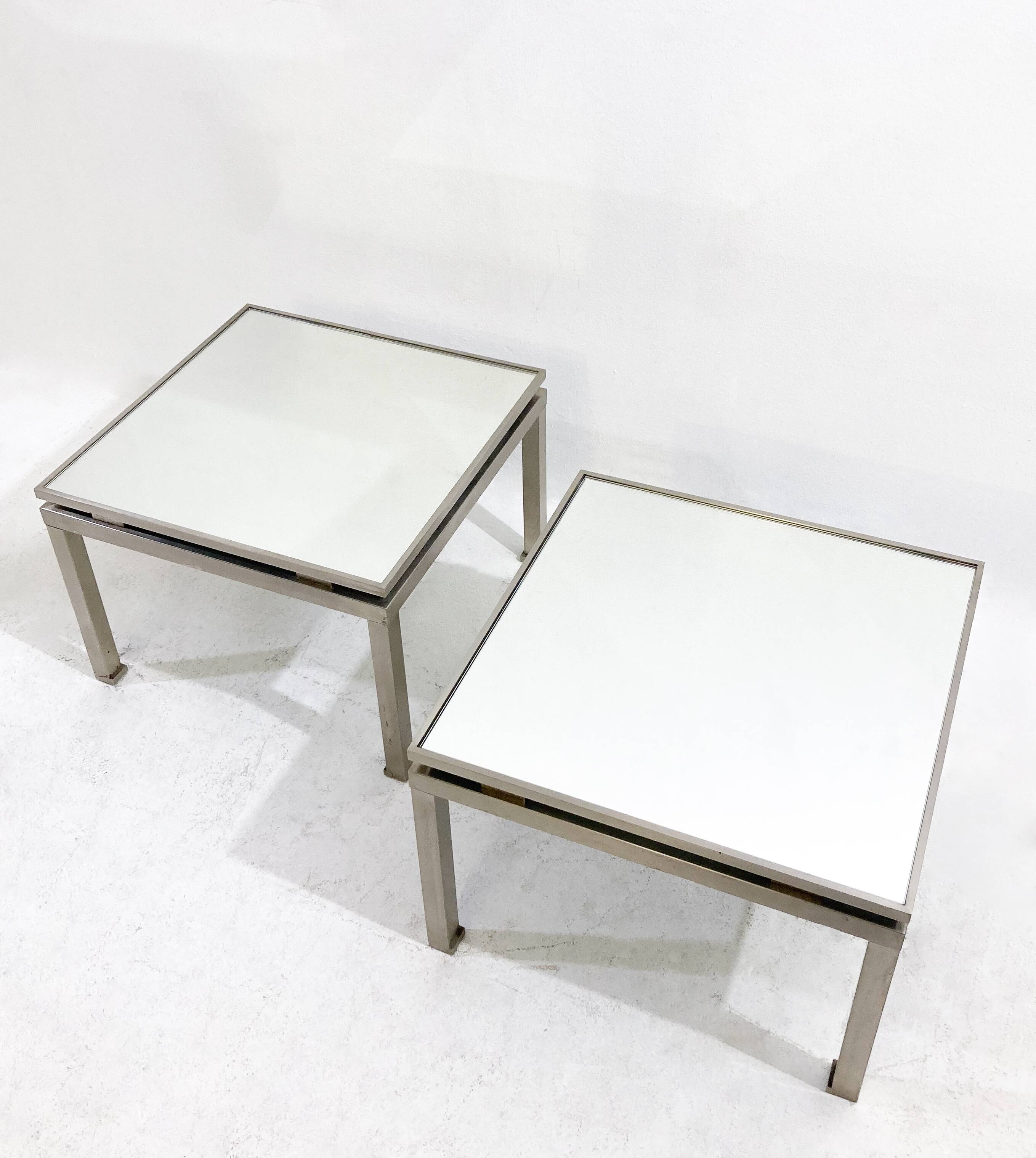 Mid-Century Modern Pair of Side Tables, Metal and Glass, Italy, 1970s