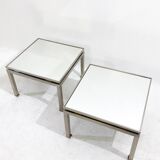 Mid-Century Modern Pair of Side Tables, Metal and Glass, Italy, 1970s