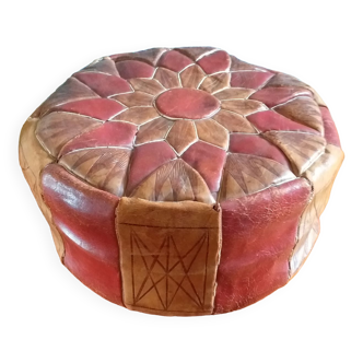 Pouf marocain vintage en cuir naturel