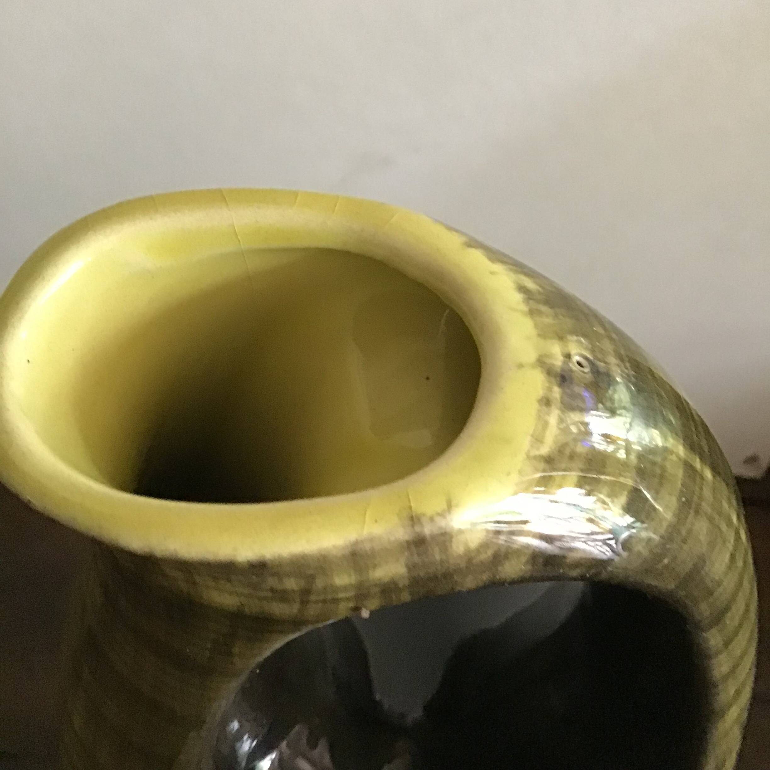 Green and yellow Scottish ceramic vase