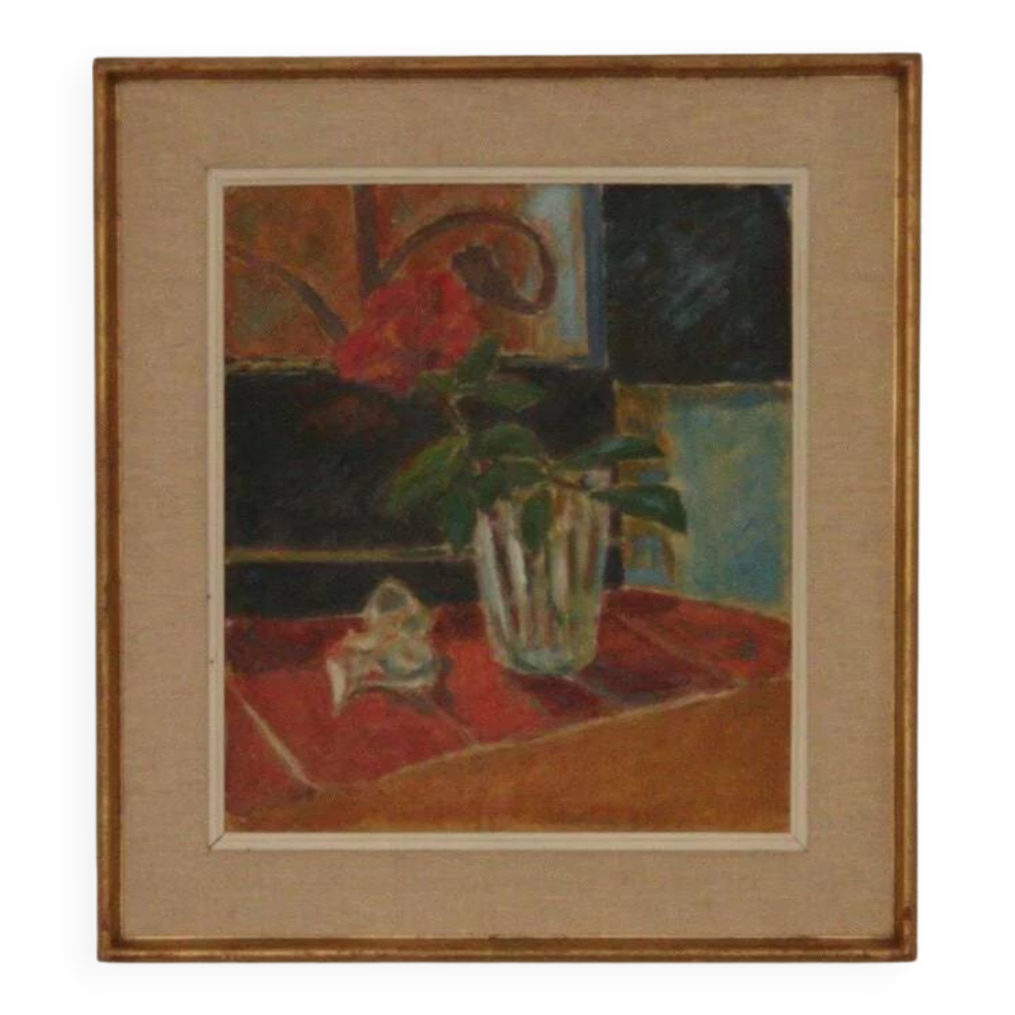 Huile sur masonite suédoise du milieu du siècle « Nature morte » – datée de 1953