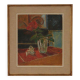 Huile sur masonite suédoise du milieu du siècle « Nature morte » – datée de 1953