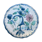 Decorative plate decorated with bird and flowers blue and pink vintage