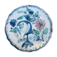 Decorative plate decorated with bird and flowers blue and pink vintage
