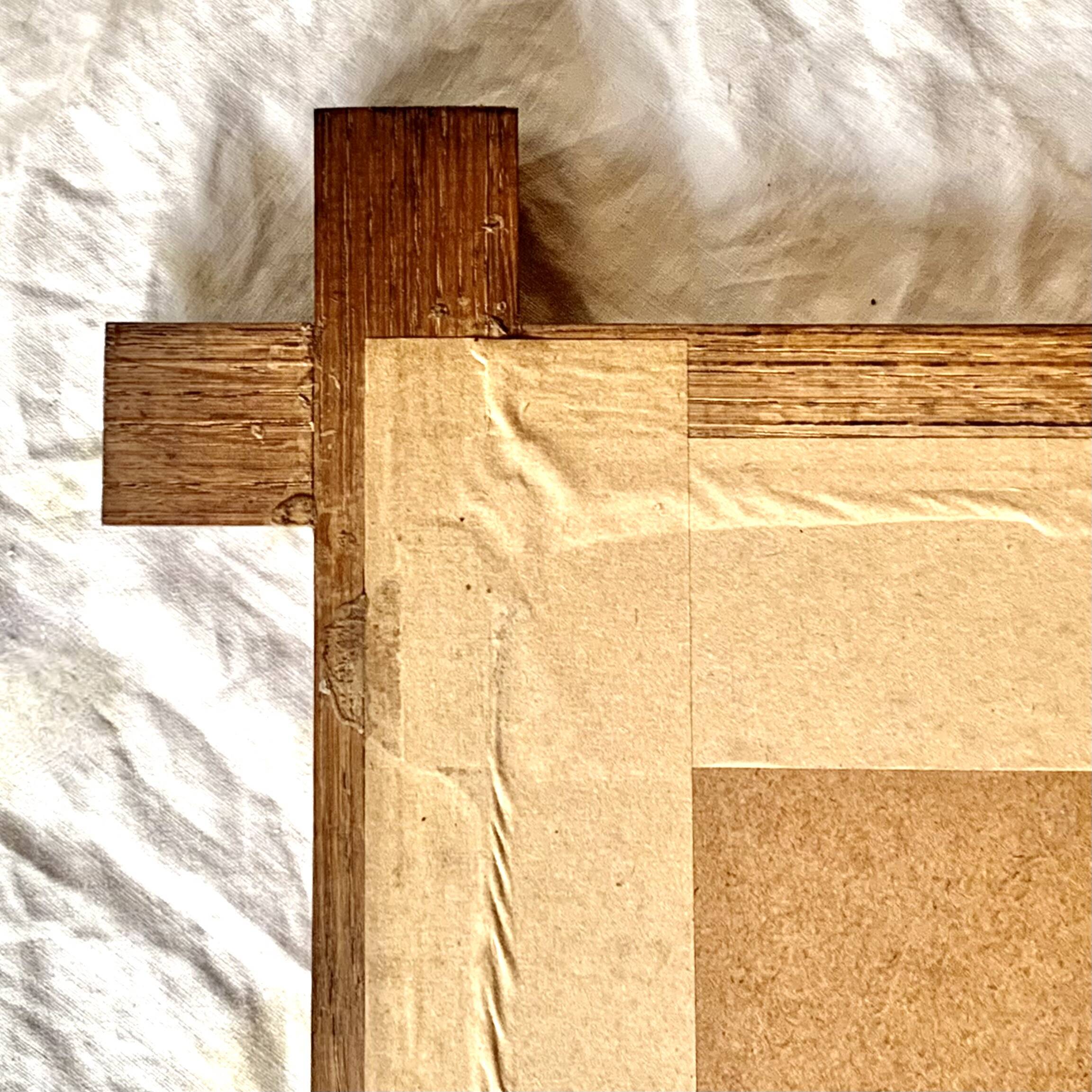 Vintage brutalist mirror with solid wood frame