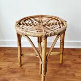 Vintage rattan stool in retro bohemian style - 1950s/1960s -