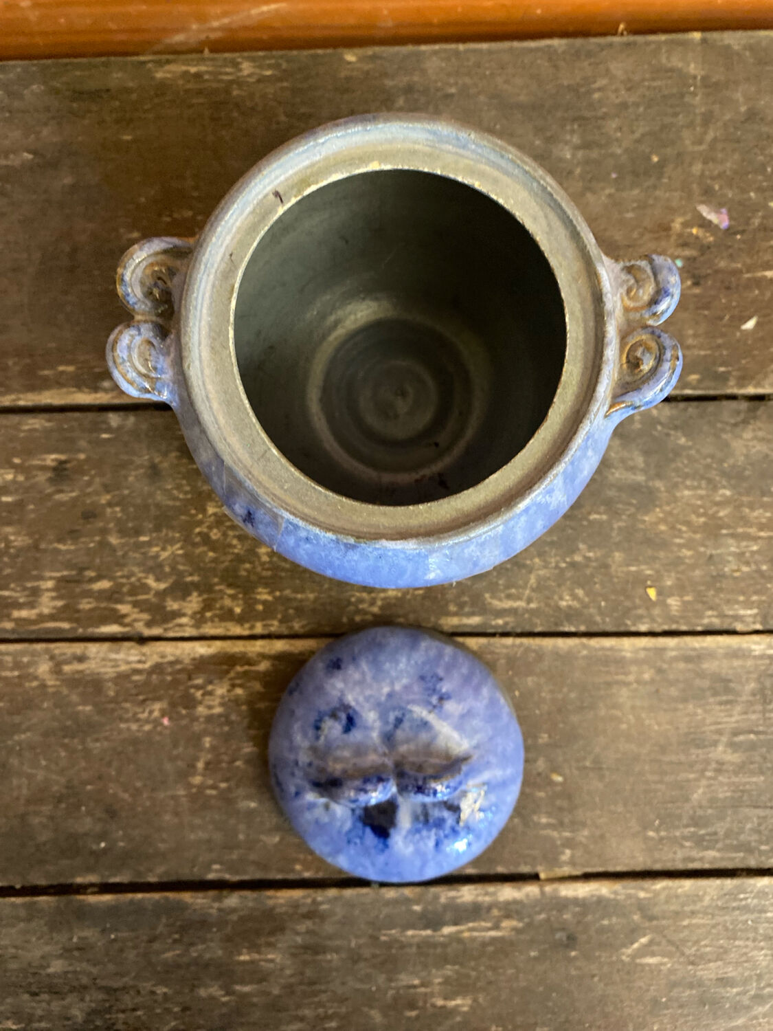 Apothecary pot + old lid peggy la bathie glazed polychrome stoneware