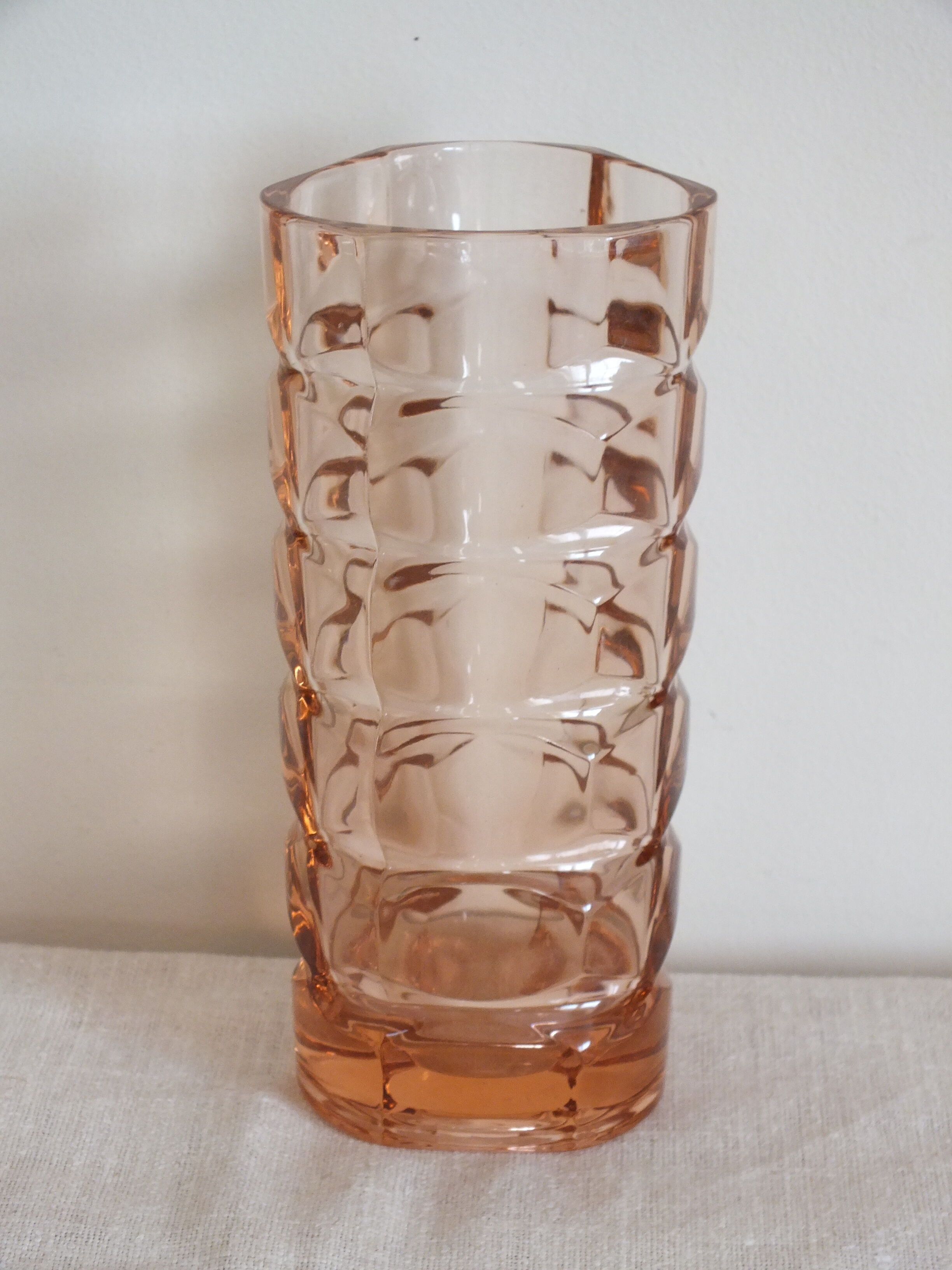 Vintage faceted pink glass vase