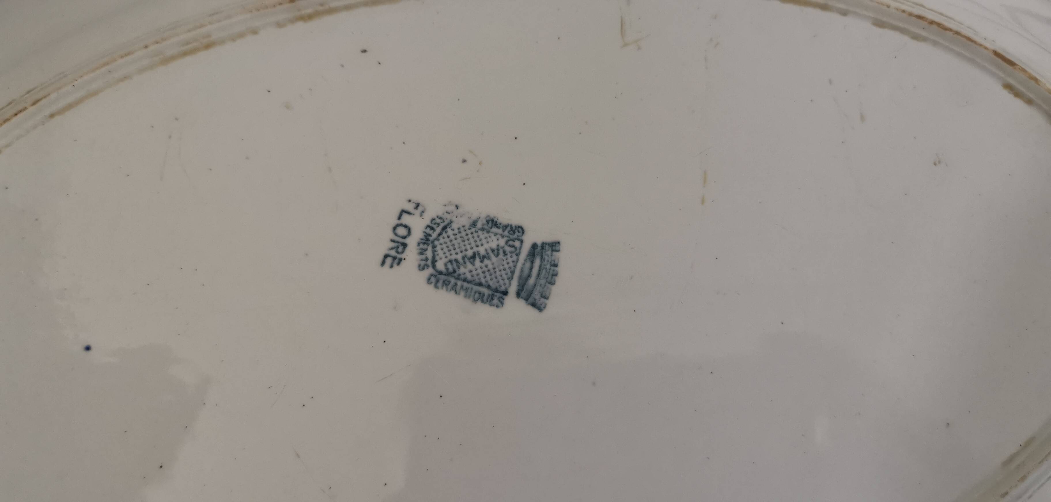 Old oval ceramic dish from Sarreguemines Flore model