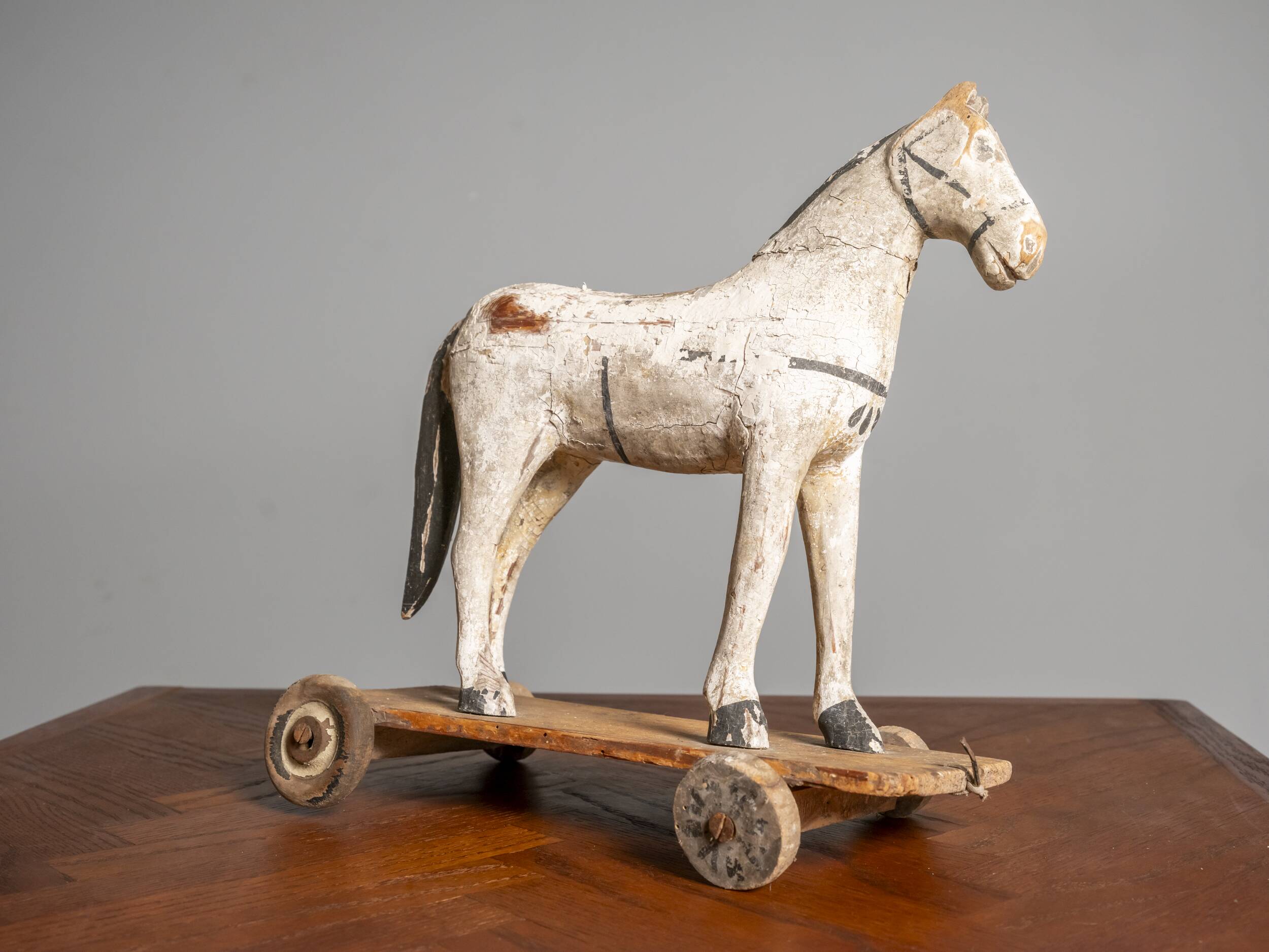 Antique Wooden Toy Horse on Wheels, Early 20th Century