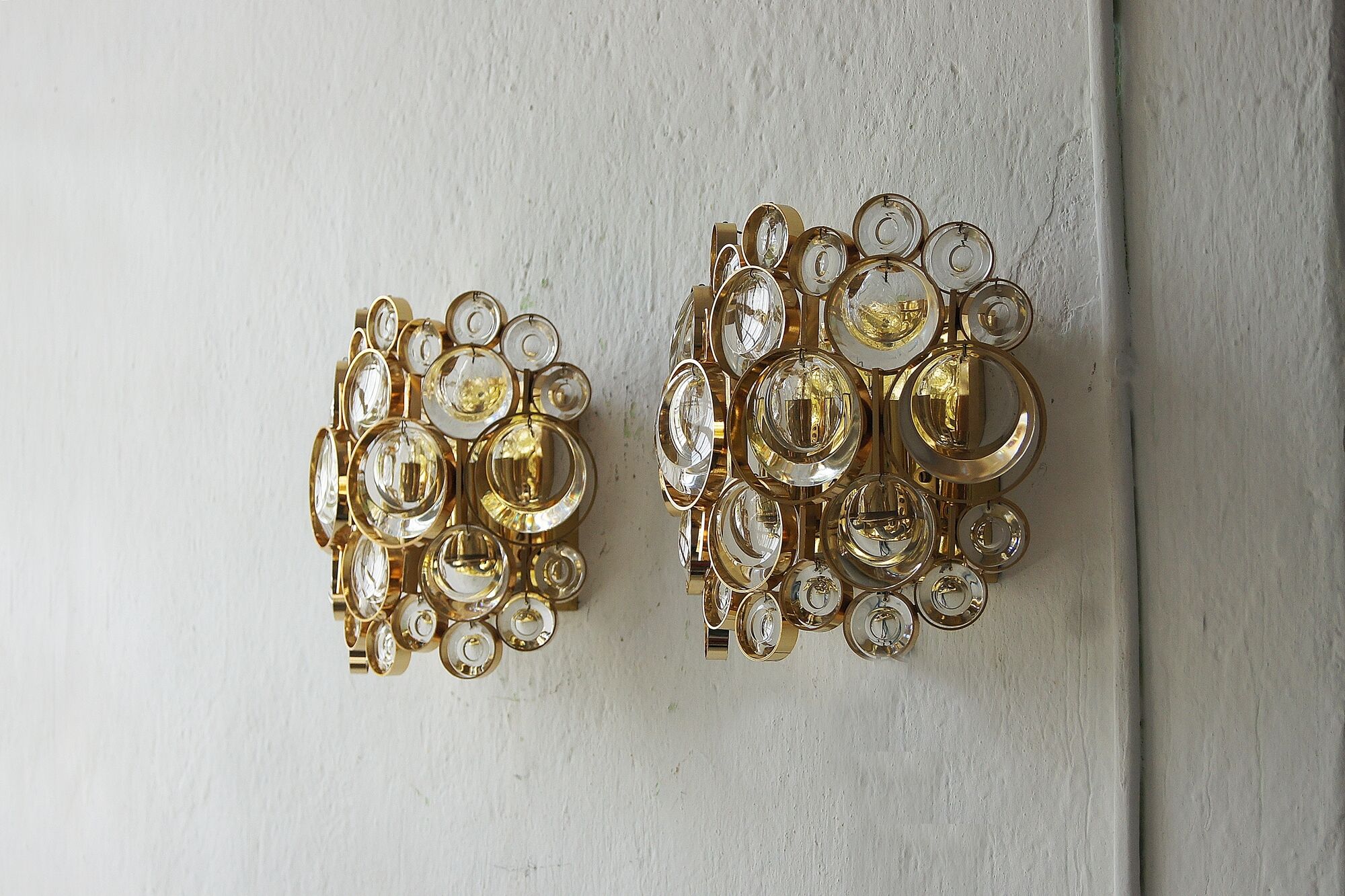Brass and crystal glass wall lamps from Palwa