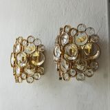 Lampes murales en laiton et cristal en verre de Palwa