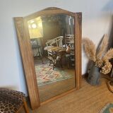 Large old art deco mirror in wood and beveled glass