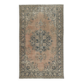 Vintage Handmade Turkish Wool Area Rug with Medallion Design for Living Room