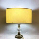 Mid century brass table lamp with silk cream oval lampshade 1960s