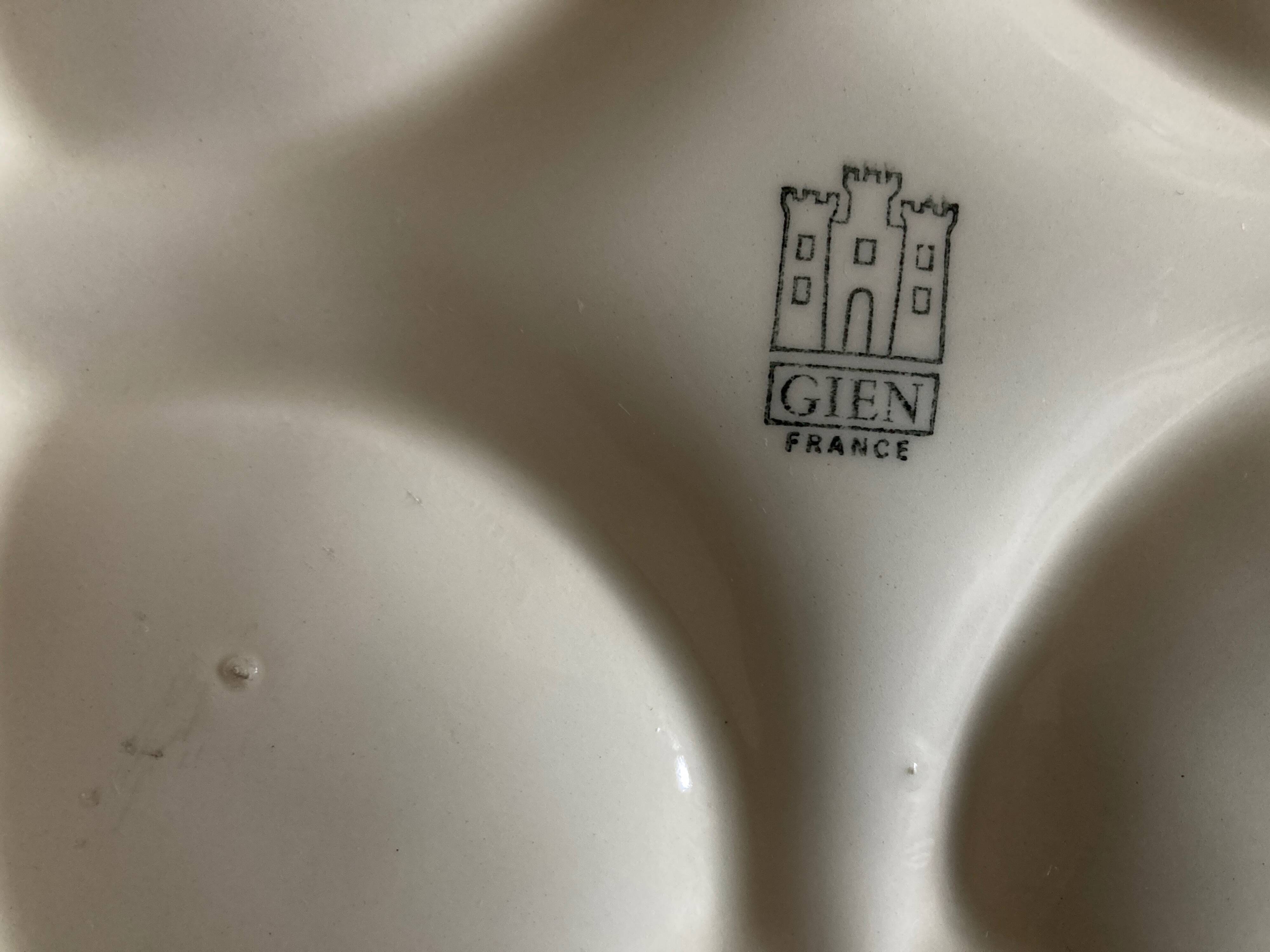 Gien earthenware white slip dish 1970