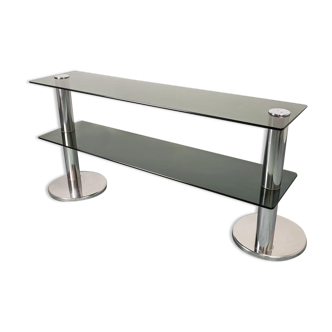 Console table in chromed steel and smoked glass of the 70s vintage