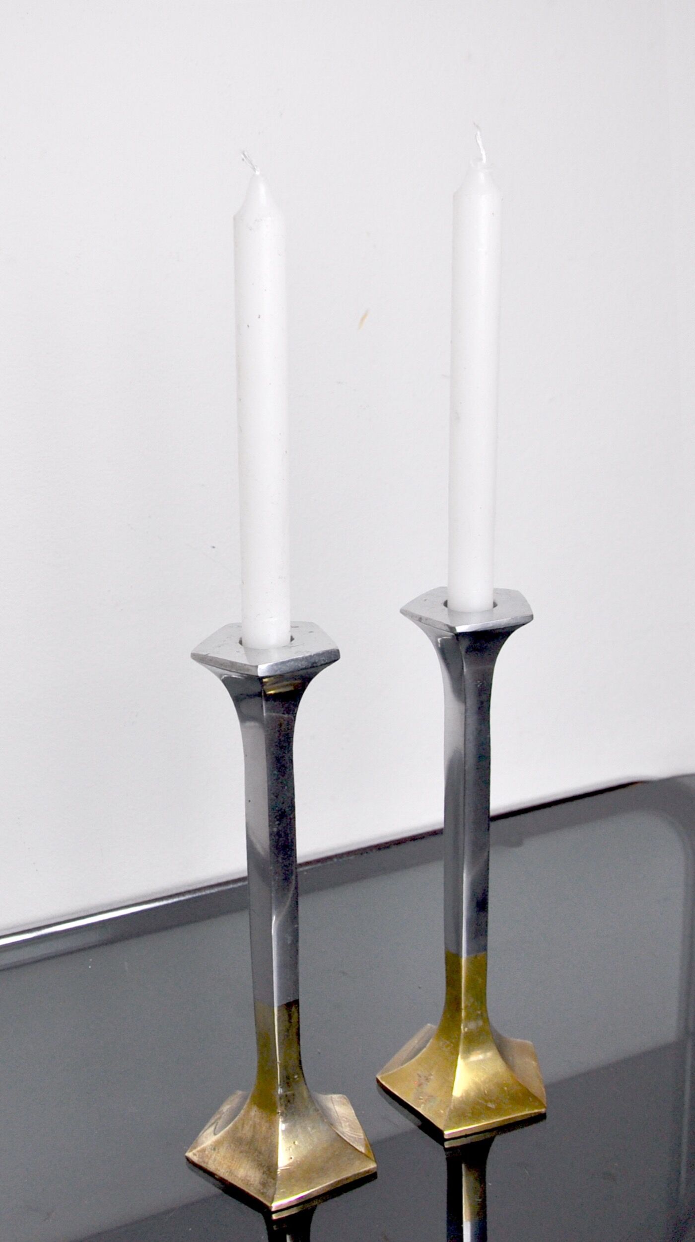 Pair of brutalist candlesticks by david marshall, 1980, spain