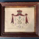 Tableau ancien, blason peint à la main, armoiries, XIXème