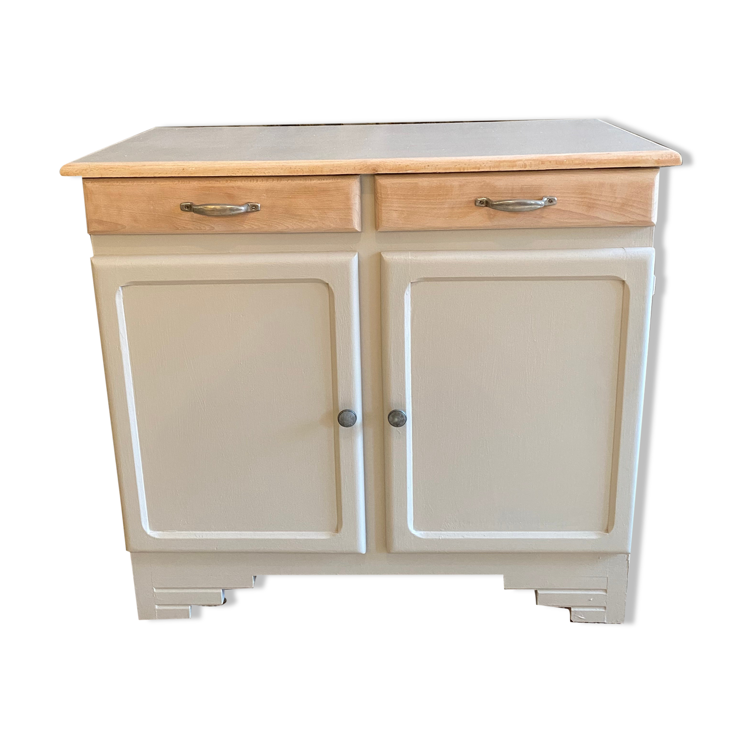 Parisian buffet raw wood and iridescent white