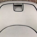 Retro vintage 80's armchair in white velvet with black trim