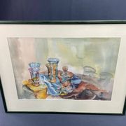 Tableau aquarelle Nature Morte aux verres signée Guy Barbier