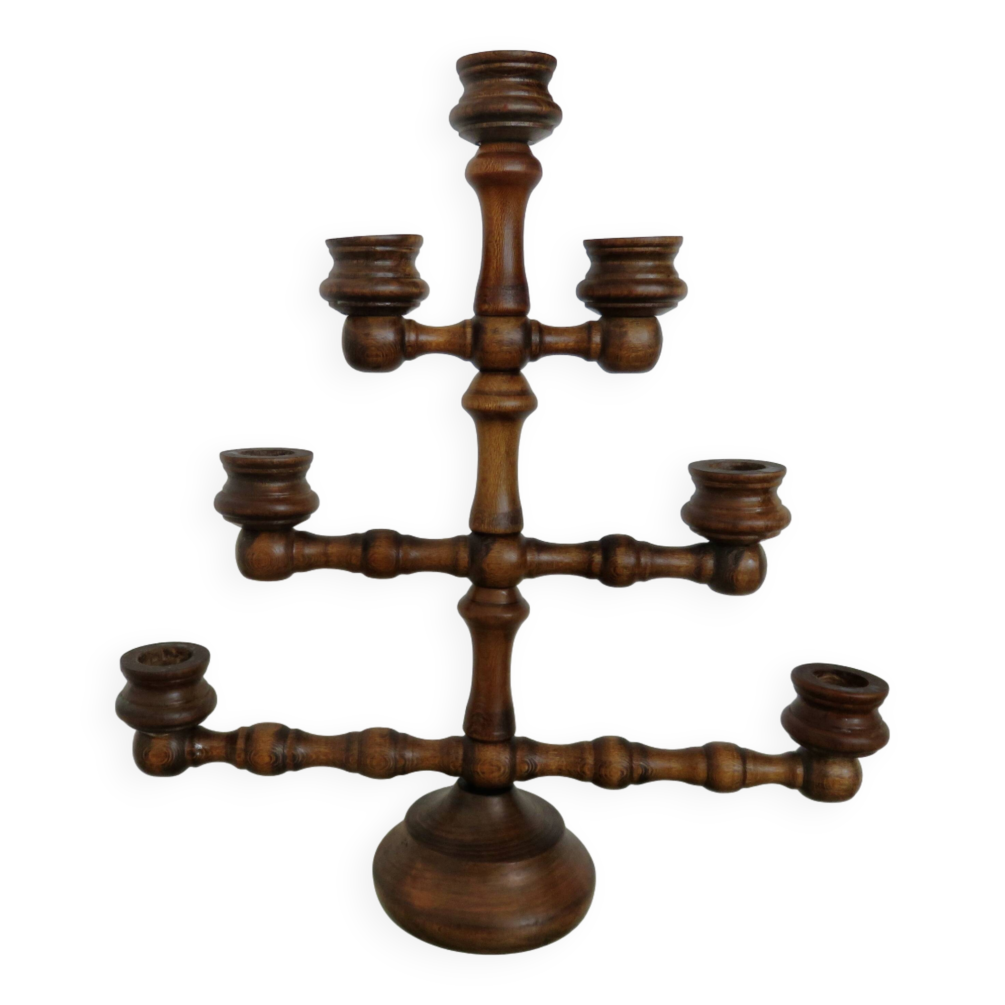 Large turned wooden candle holder, 1930s-40s
