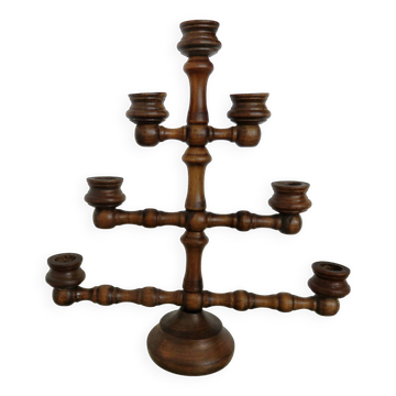 Large turned wooden candle holder, 1930s-40s