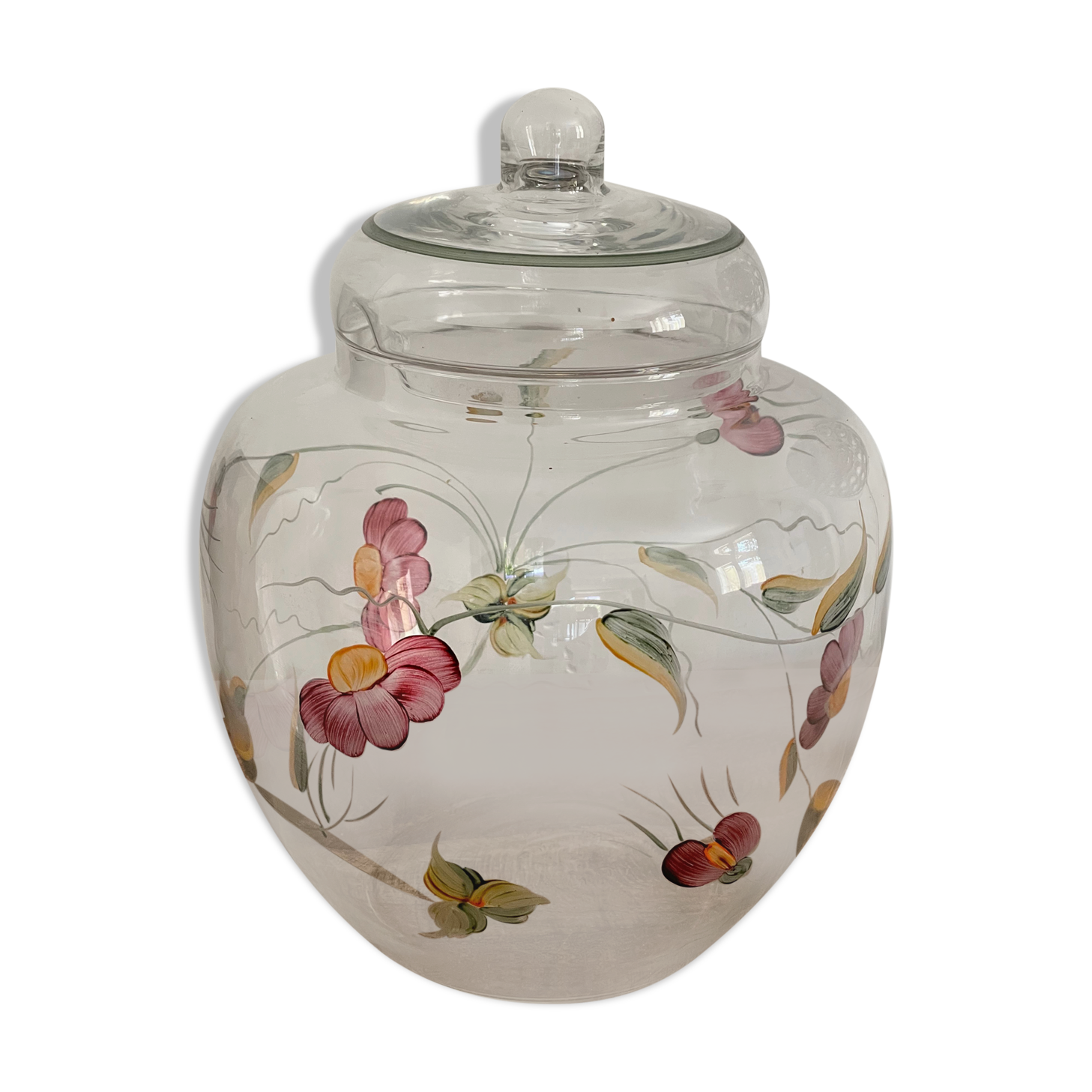 Large crystal jar with floral decoration