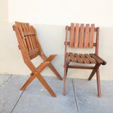 Pair of solid pine folding chairs - Editions DEJOU