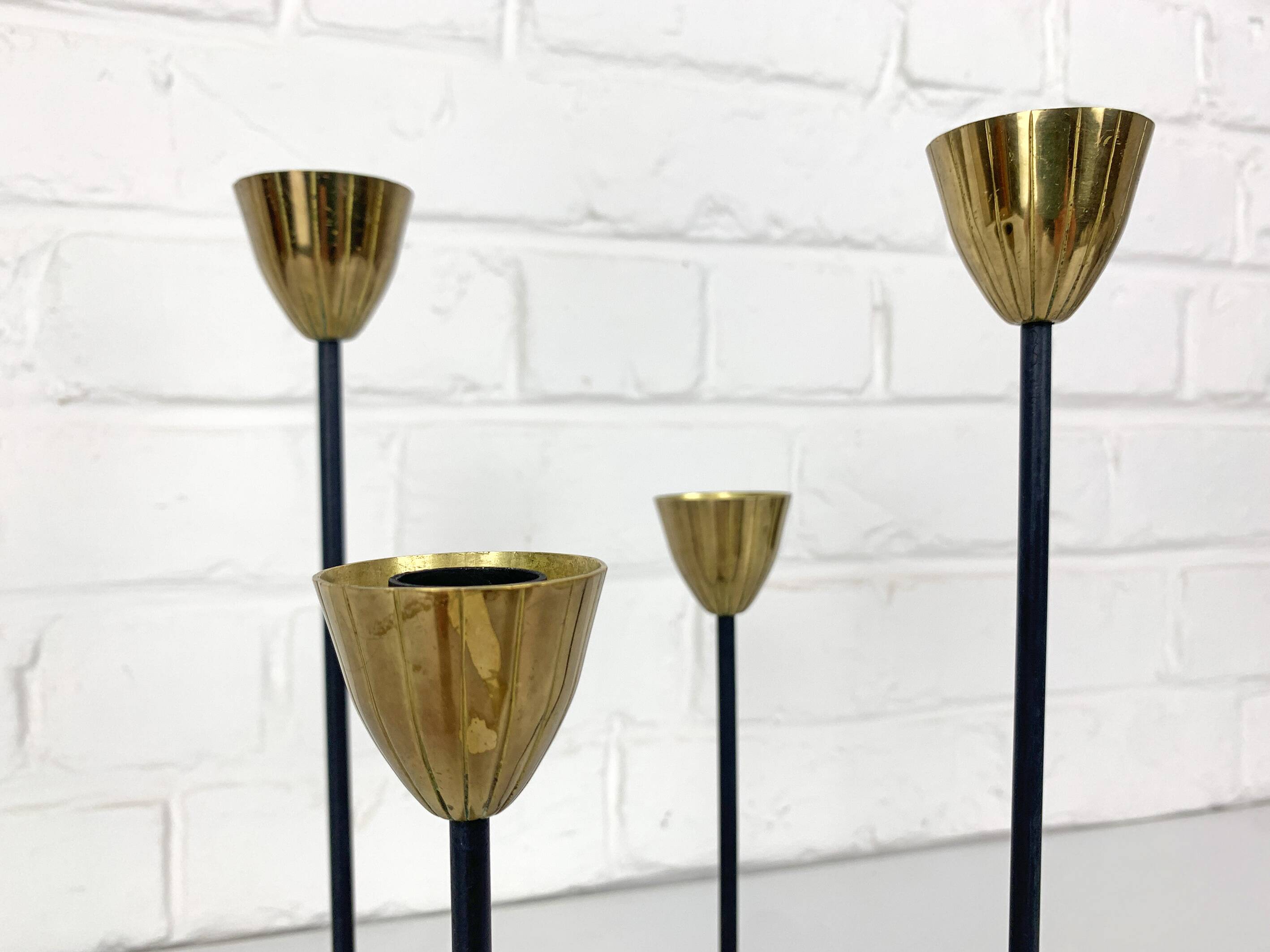 Brass and metal candlestick by Gunnar Ander for Ystad Metall, Sweden, 1950s