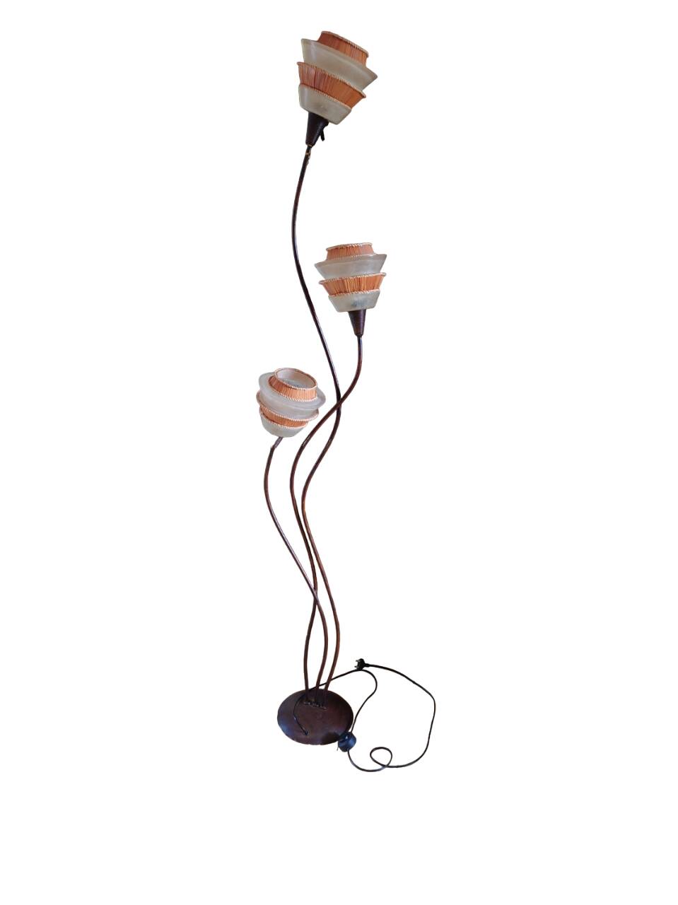 3 globe floor lamp in wrought iron and fiberglass, Tarogo, 1980