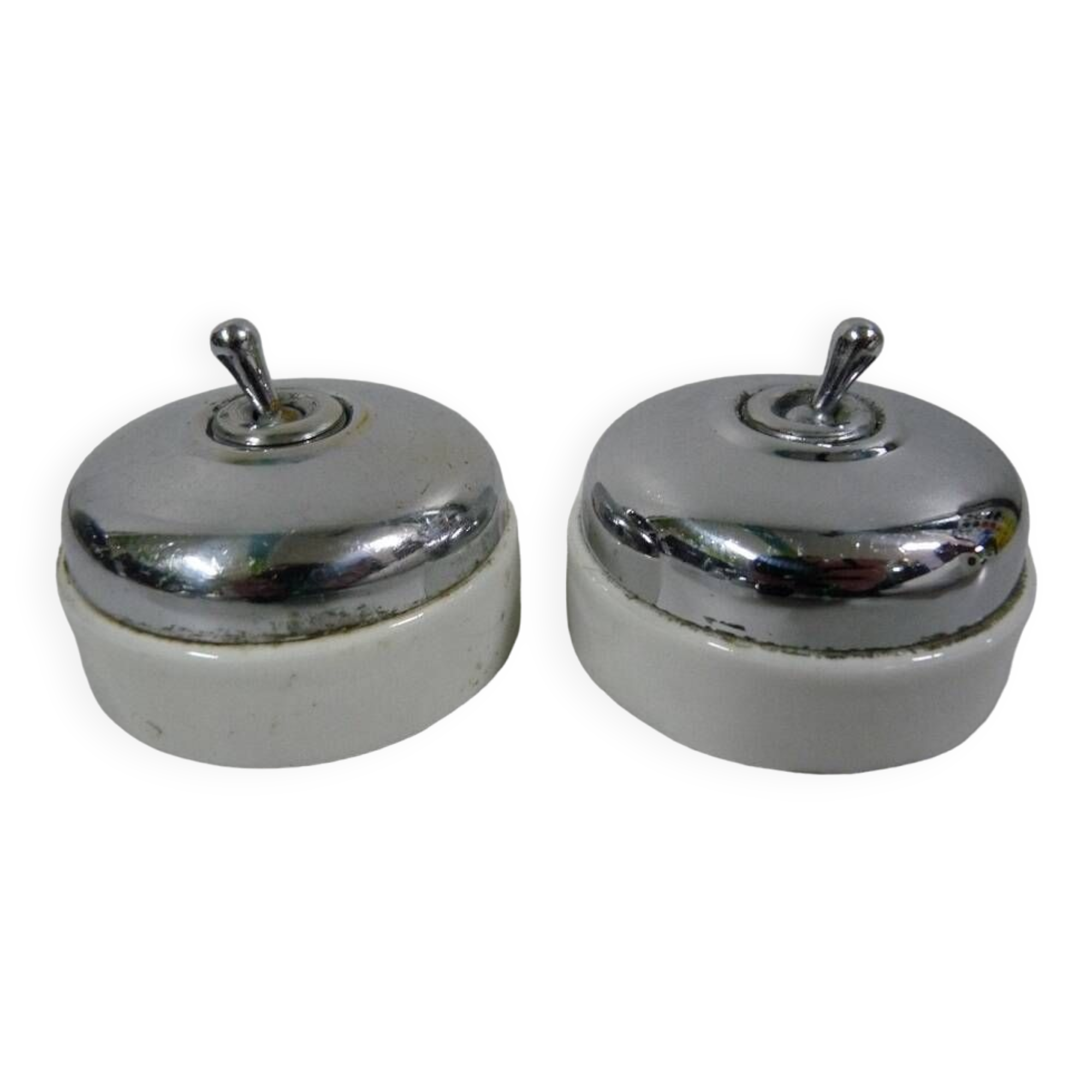 set of 2 Old Switches in Chrome and Porcelain