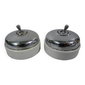 lot de 2 Ancien Interrupteur en Chrome et Porcelaine