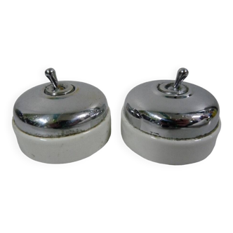 set of 2 Old Switches in Chrome and Porcelain