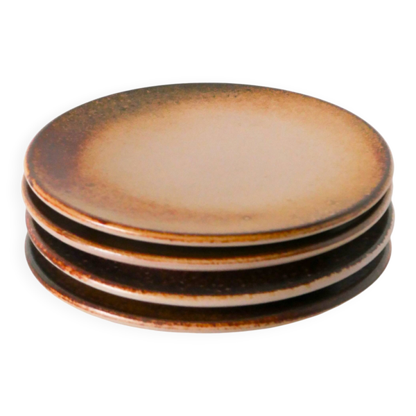 Lot de 4 assiettes à dessert en grès, Design, 1970