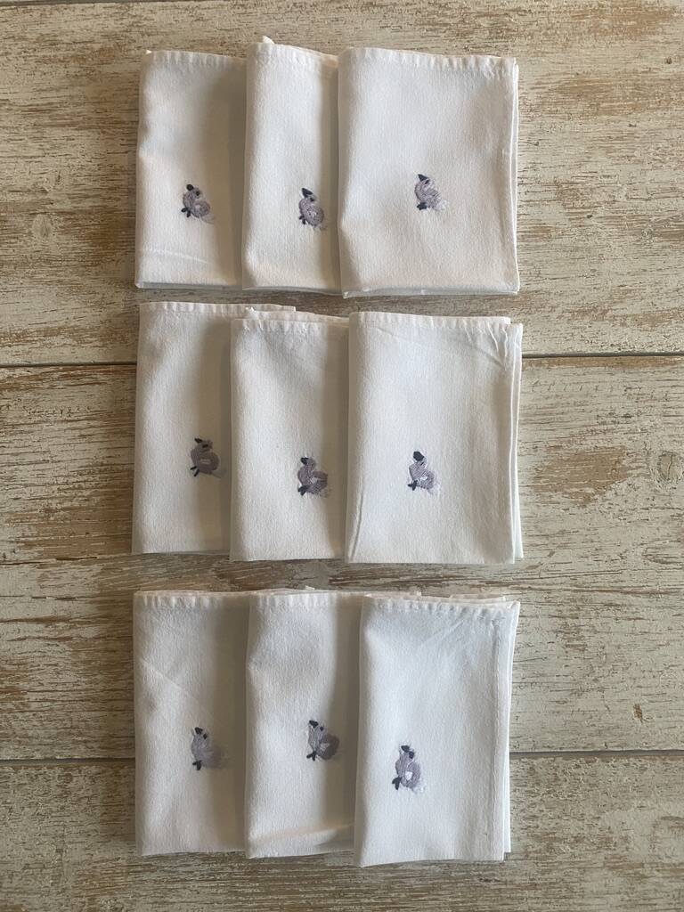 Set of 9 hand-embroidered aperitif napkins - 25x25cm - cotton